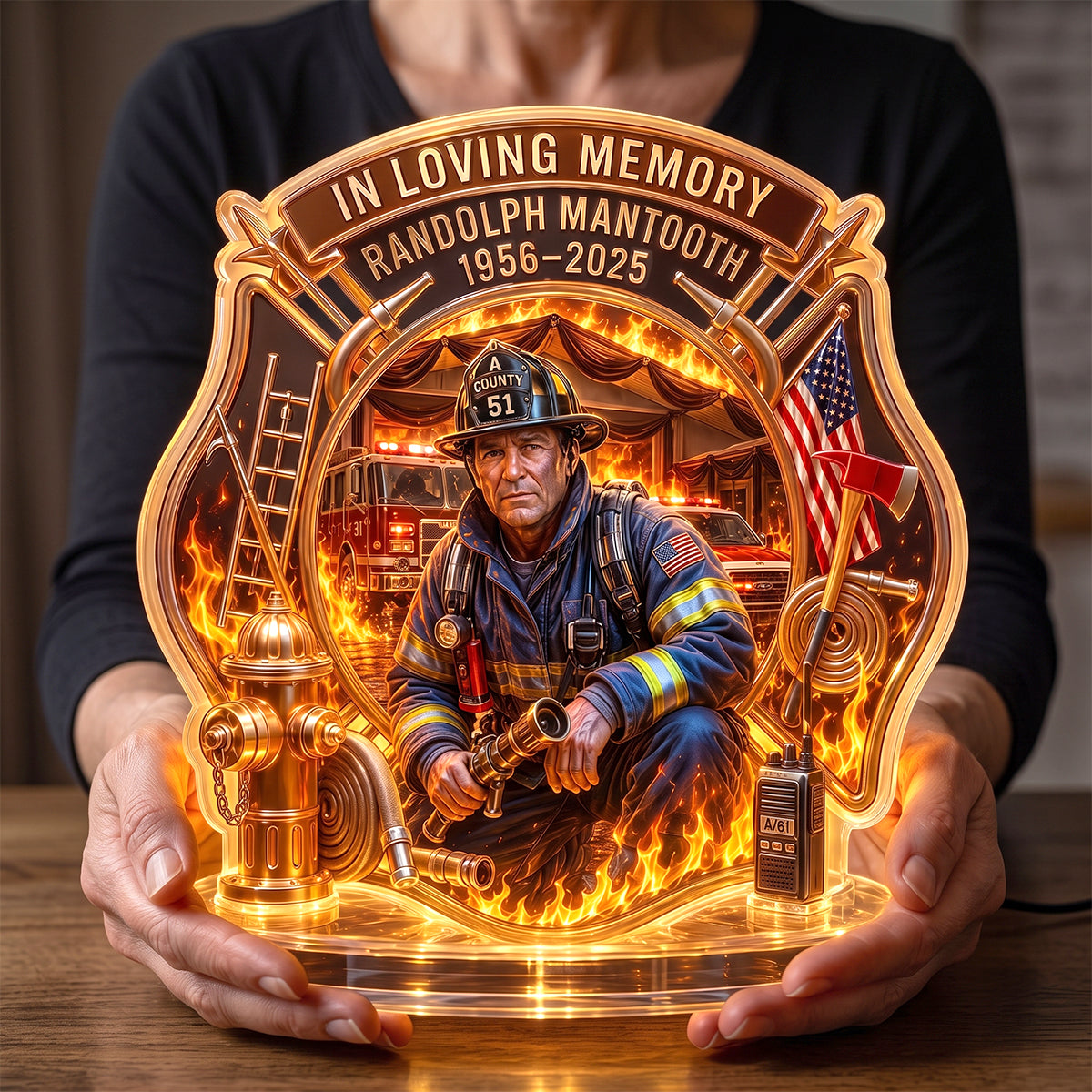 In Loving Memory: Firefighter Hero Light Box - Personalized Keepsake for Honoring Departed Heroes