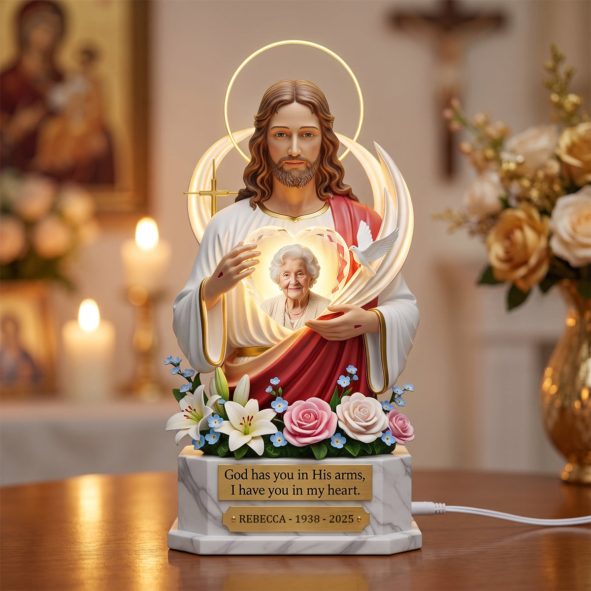 God Has You In His Arms – Personalized Memorial Light Box - Custom Photo Gift for Loved Ones