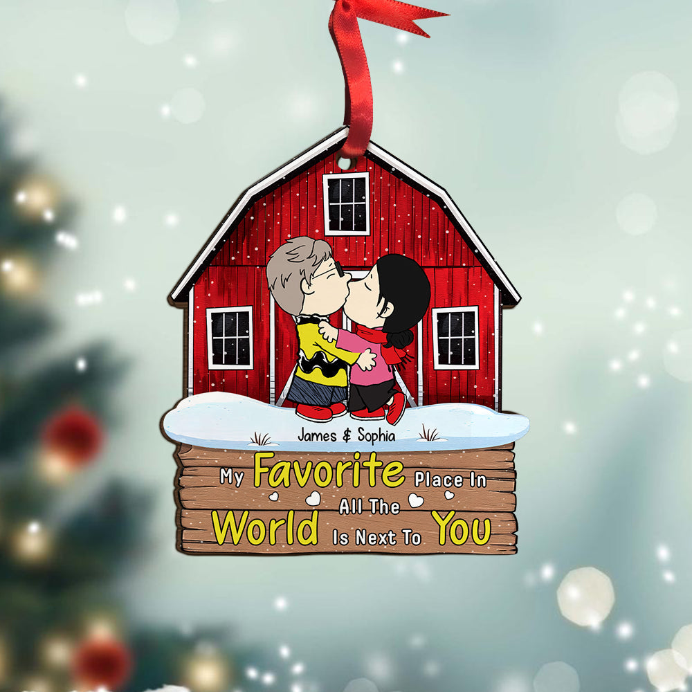 Personalized Couple Kissing Christmas Ornament - Custom Cartoon Design