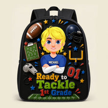 Load image into Gallery viewer, "Ready to Tackle 1st Grade" - Personalized School Time Backpack for Kids

