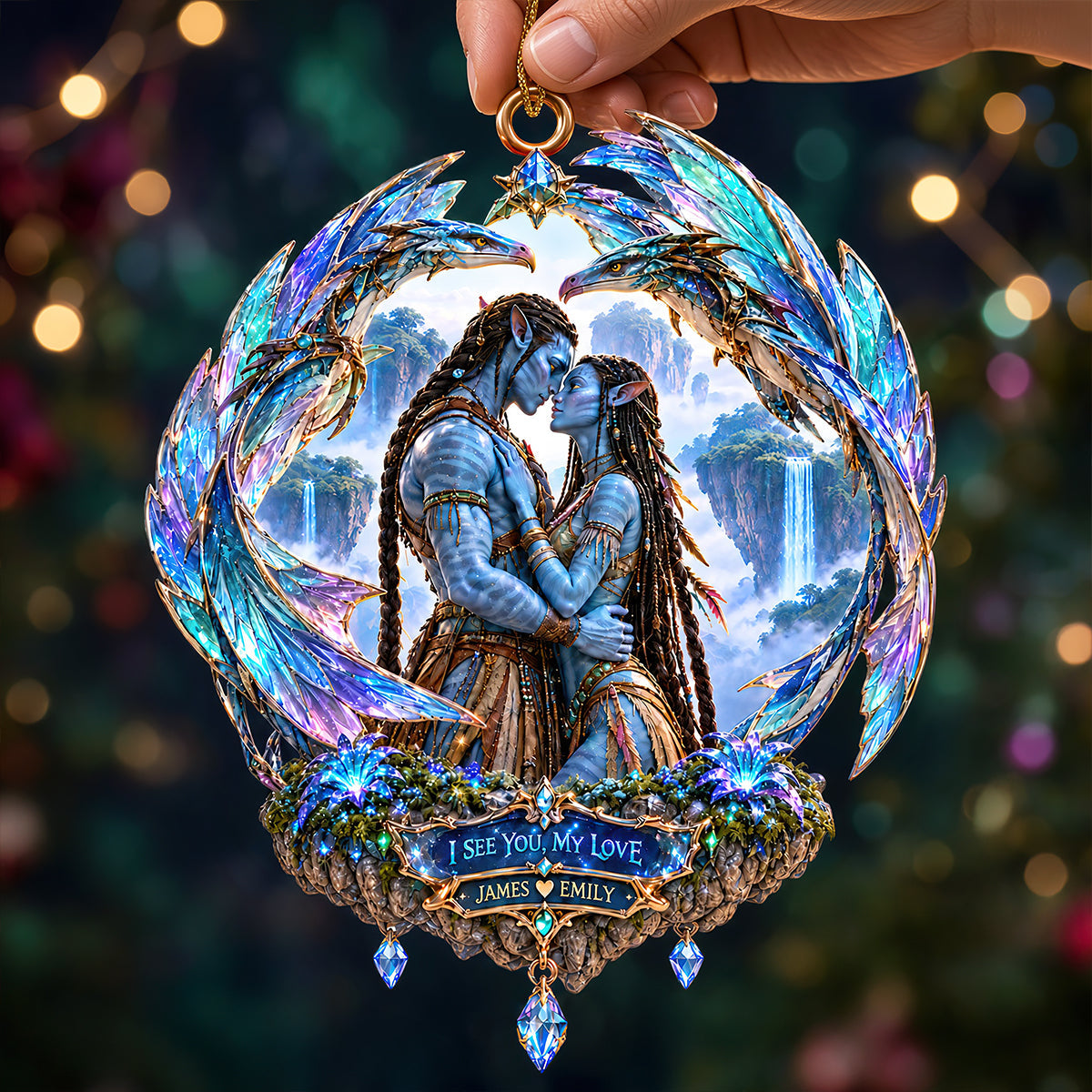 I See You, My Love - Blue Alien Couple Christmas Ornament - Personalized Gift for Christmas
