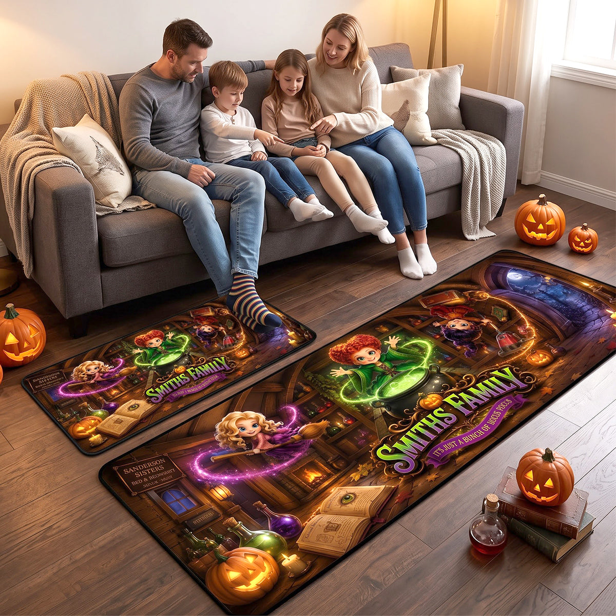 Embrace the Magic with Our Macabre Spell Sisters Runner Rug - A Personalized Gift for Your Family Doormat PopCulturePrints