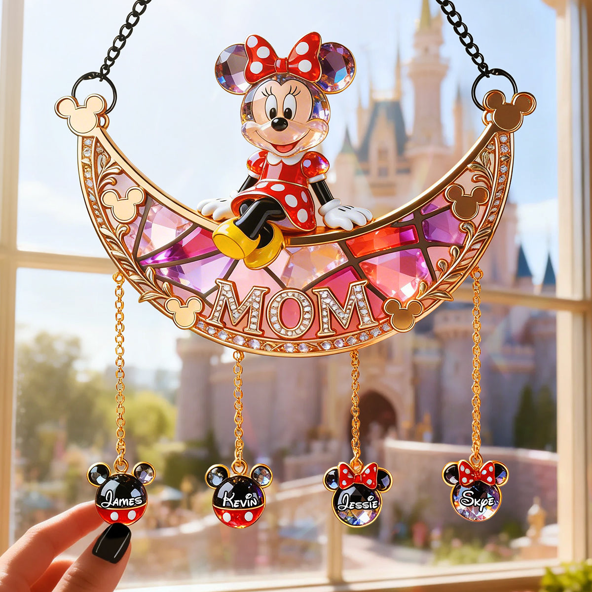 "Celebrate Every Moment with Love" - Personalized Mom with Kids Charms Suncatcher Ornament Ornament PopCulturePrints