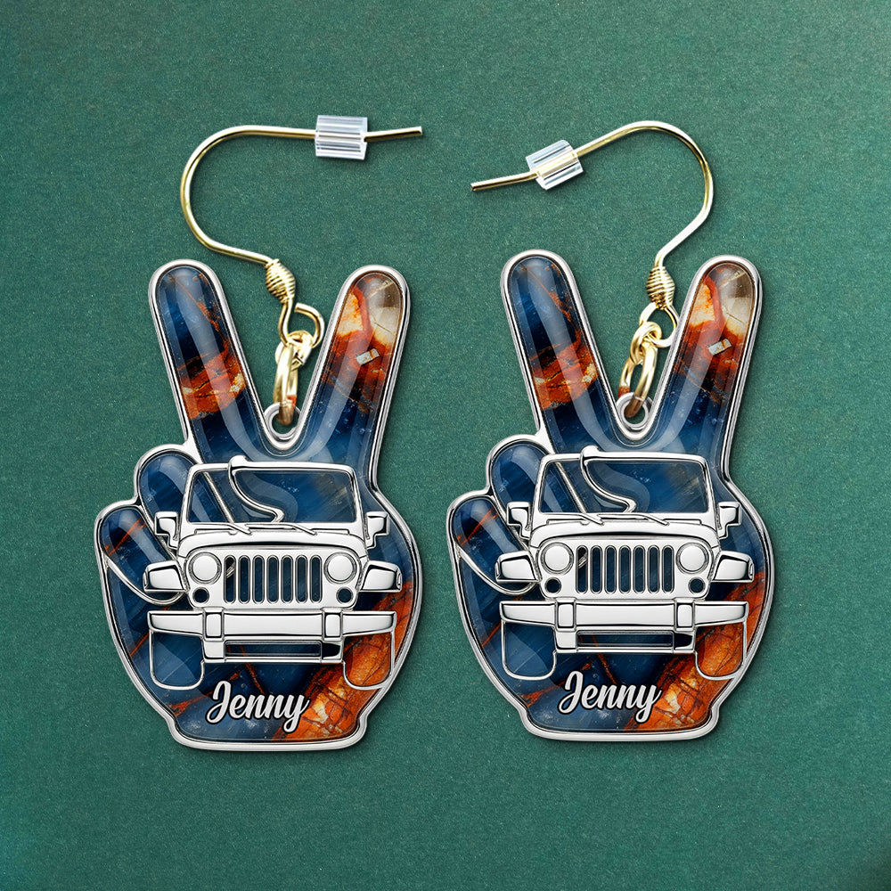 Peace and Adventure: Off-road Hand Sign Earrings - Personalized Gifts for Off-Road Girls Earrings PopCulturePrints