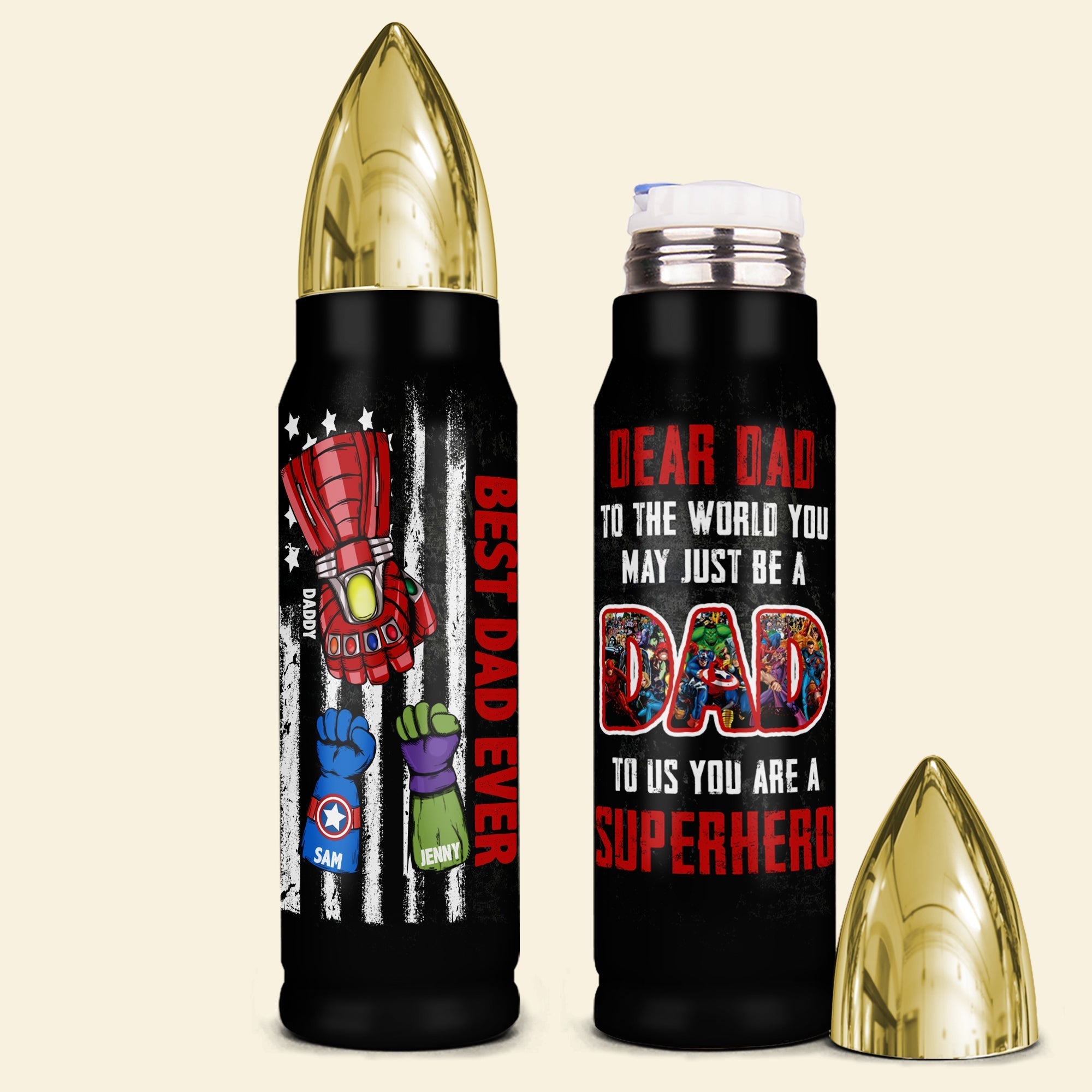 Personalized Superhero Bullet Tumbler for Dad Tumbler Cup PopCulturePrints