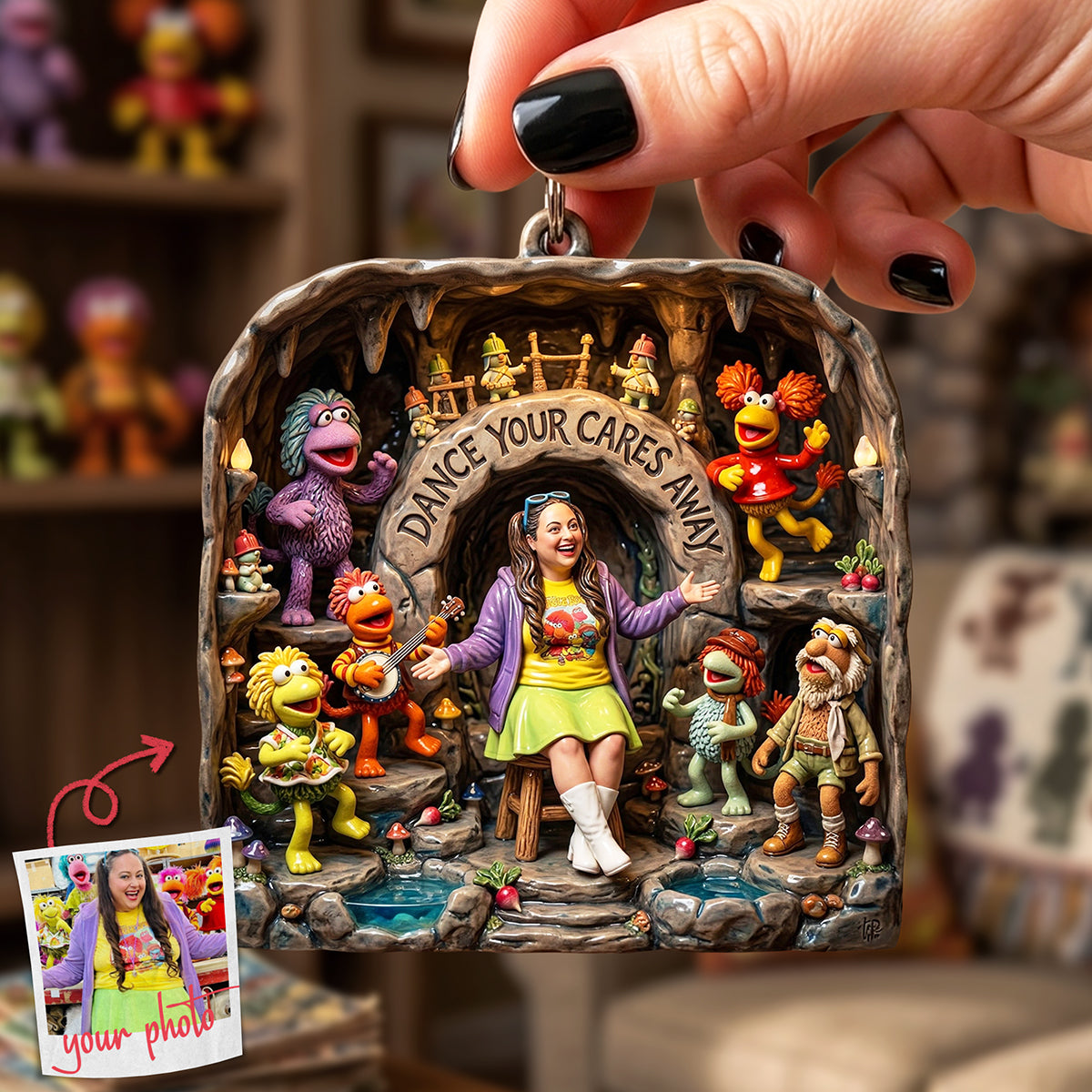 Dance Your Cares Away Keychain - Custom Photo Gift for Friends and Family Keychains PopCulturePrints