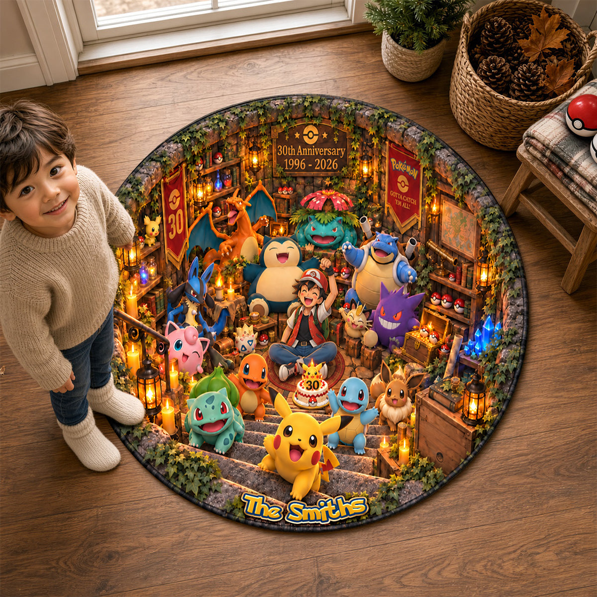 “Celebrate 30 Years of Adventure!” - Personalized Round Mat - Perfect Gift for Pokemon Lovers