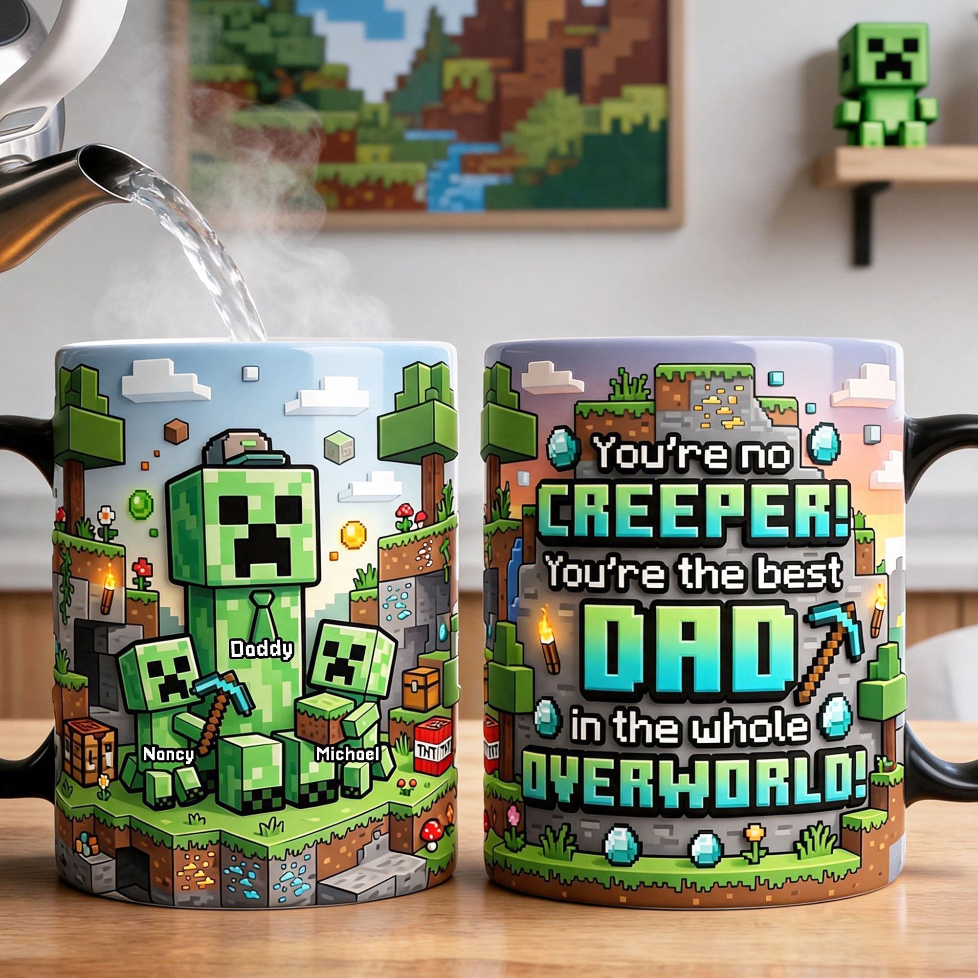 You're No Creeper, You're the Best Dad in the Whole Overworld! - Retro Pixel Builder Dad Magic Mug - Personalized Gifts for Dads Coffee Mug PopCulturePrints