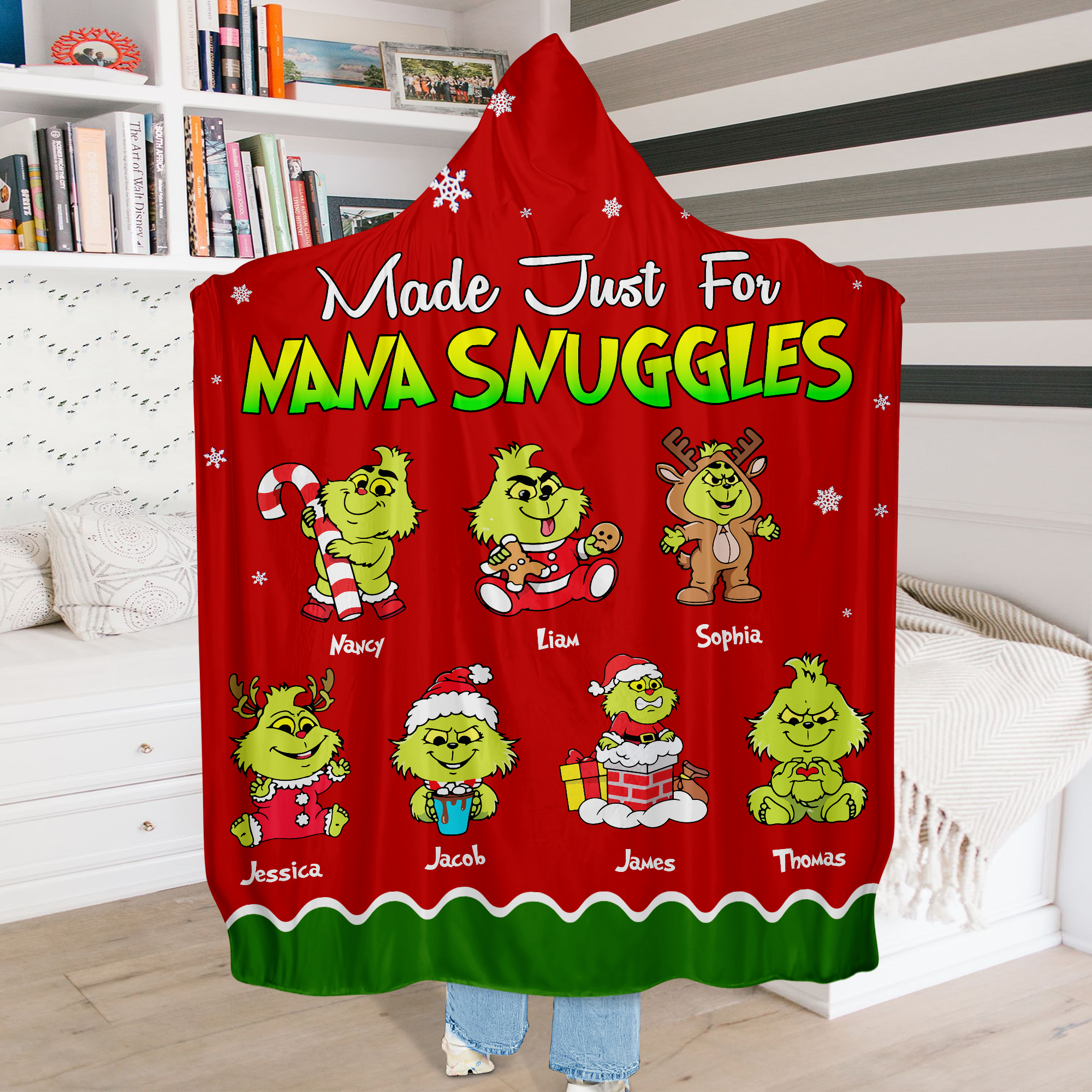 Personalized Green Monster Christmas Hooded Blanket for Grandma Blanket PopCulturePrints