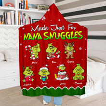 Load image into Gallery viewer, Personalized Green Monster Christmas Hooded Blanket for Grandma Blanket PopCulturePrints
