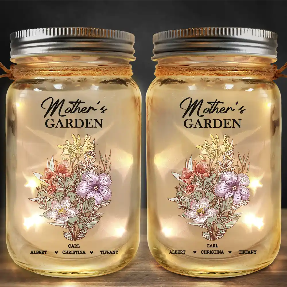 Grandma's Garden Family Birth Flower - Personalized Mason Jar Light for Mom & Grandma Mason Jar Light PopCulturePrints