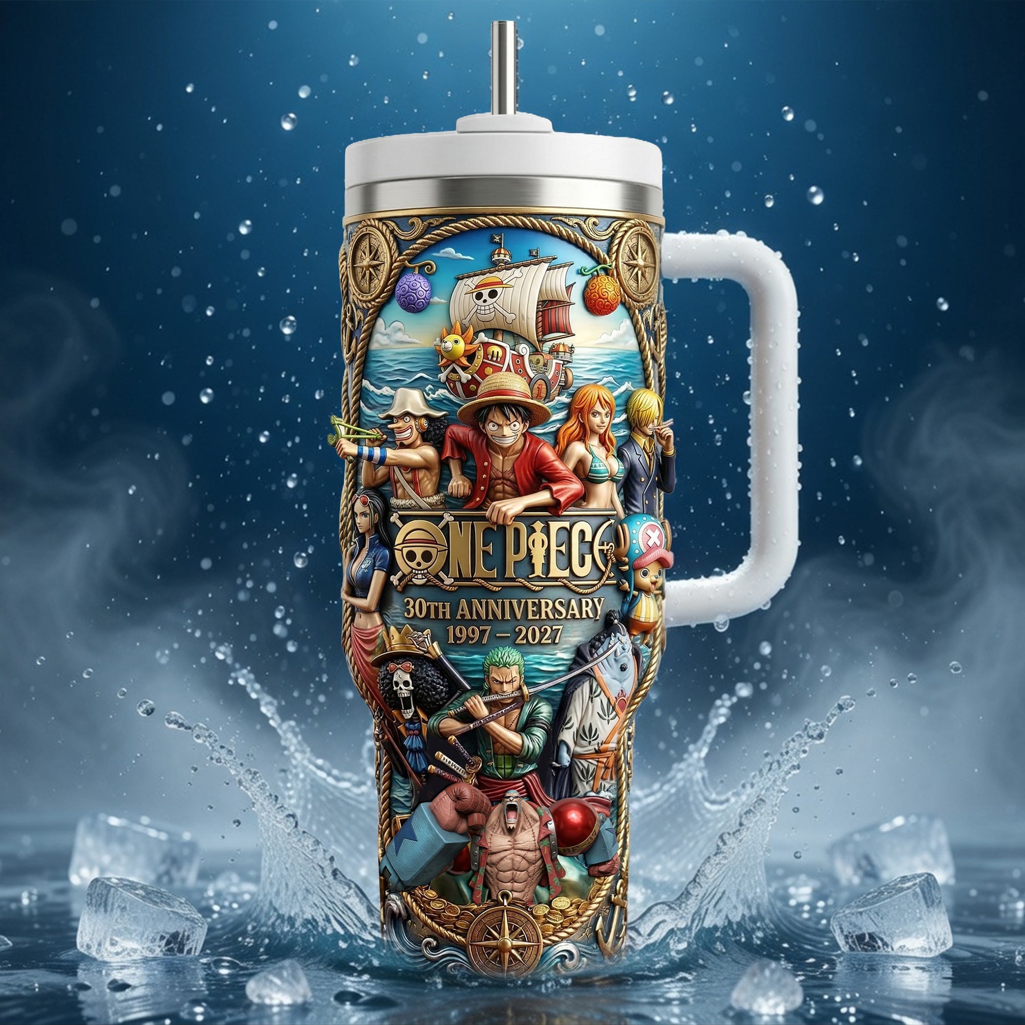 Celebrate Anime with Our 30th Anniversary One Piece Tumbler - Personalized Gifts for Anime Lovers Tumbler Cup PopCulturePrints