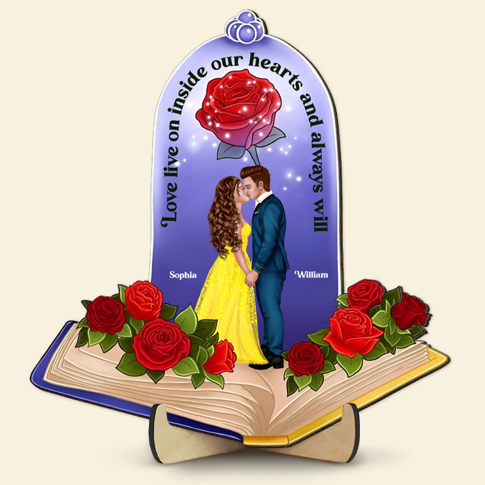 Personalized Romantic Wooden Sign for Couples - Love Lives On in Our Hearts Wood Sign PopCulturePrints