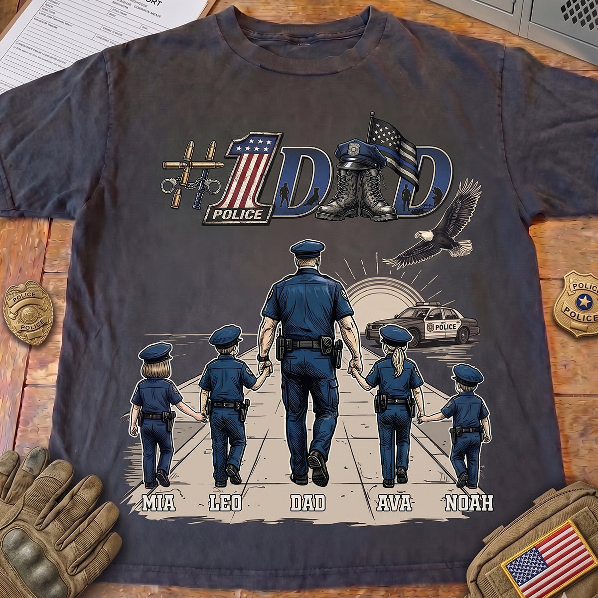 #1 Police Dad - Personalized Gifts for Proud Police Dads Shirts PopCulturePrints