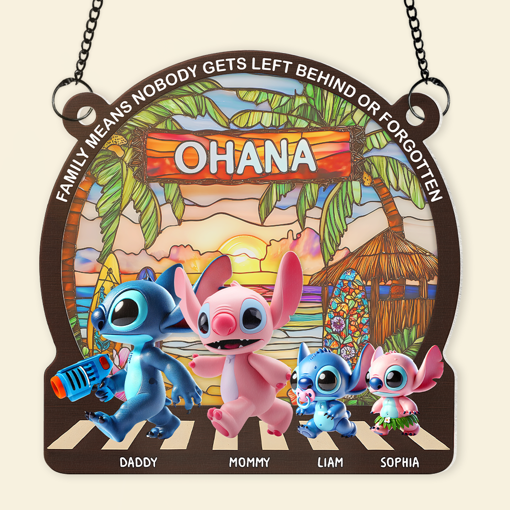 Family Means Nobody Gets Left Behind - Personalized Family Window Hanging Suncatcher Ornament Ornament PopCulturePrints