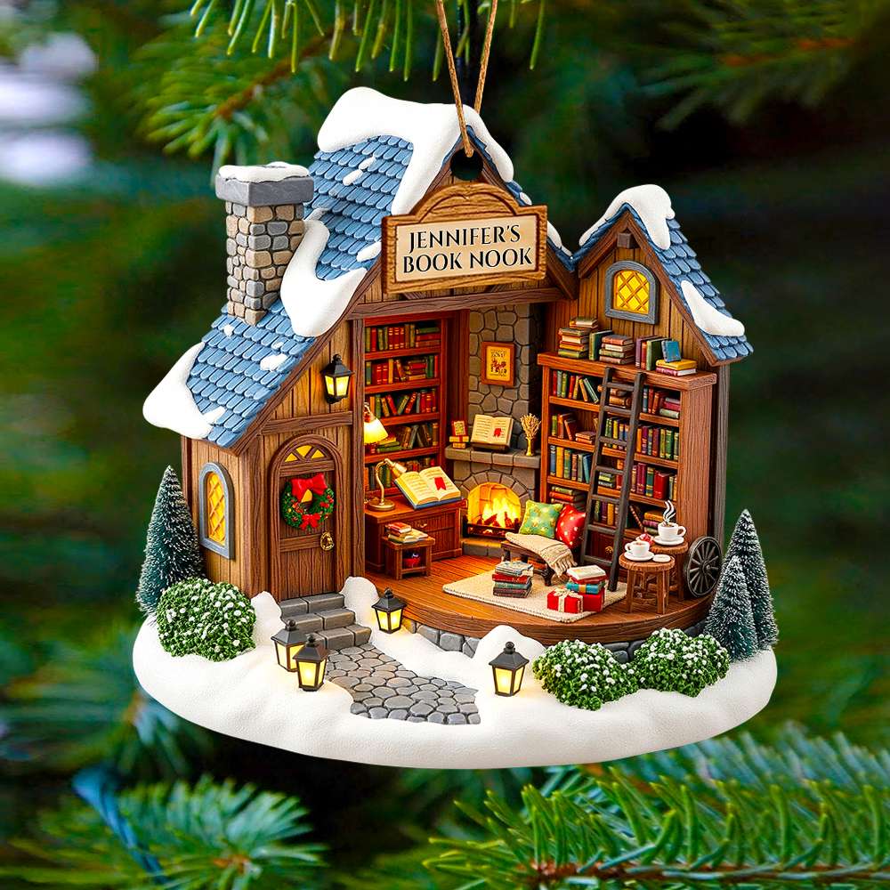 "A Cozy Retreat for Every Book Lover" - Personalized Book Nook Christmas Ornament - Custom Gift for Readers, Friends, Family Ornament PopCulturePrints