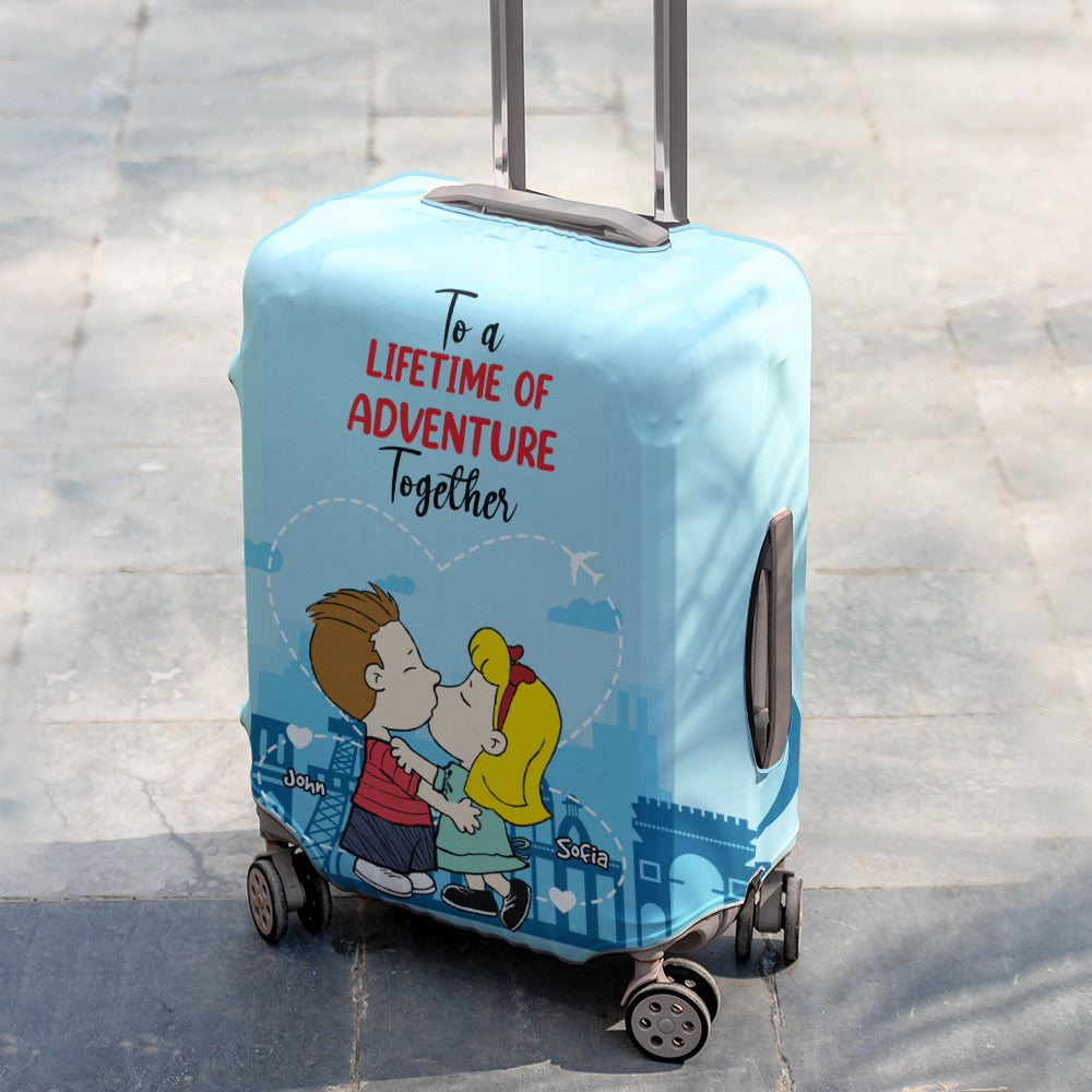 Personalized Couple Luggage Cover - Adventure Together Luggage Covers PopCulturePrints
