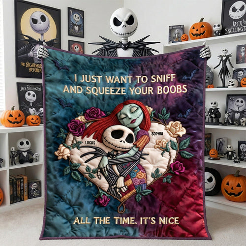 I Just Want To Sniff And Squeeze Your Boobs - Spooky Romantic Couple Blanket Blanket PopCulturePrints