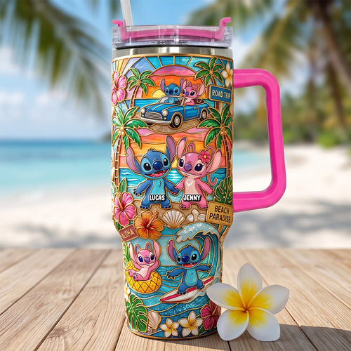 Couple Summer Vibes 40oz Tumbler With Handle - Personalized Gift for Couples Tumbler Cup PopCulturePrints