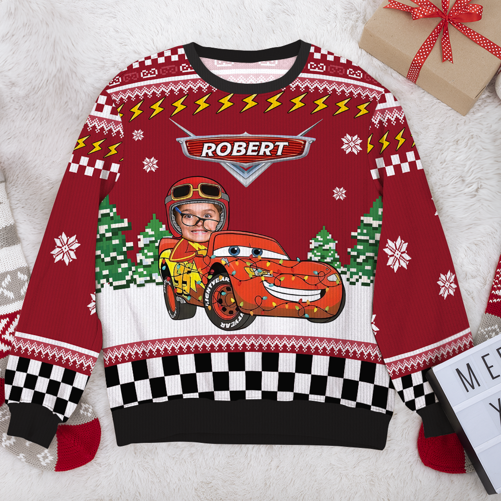 Personalized Family Photo Ugly Sweater - Fun Car Design