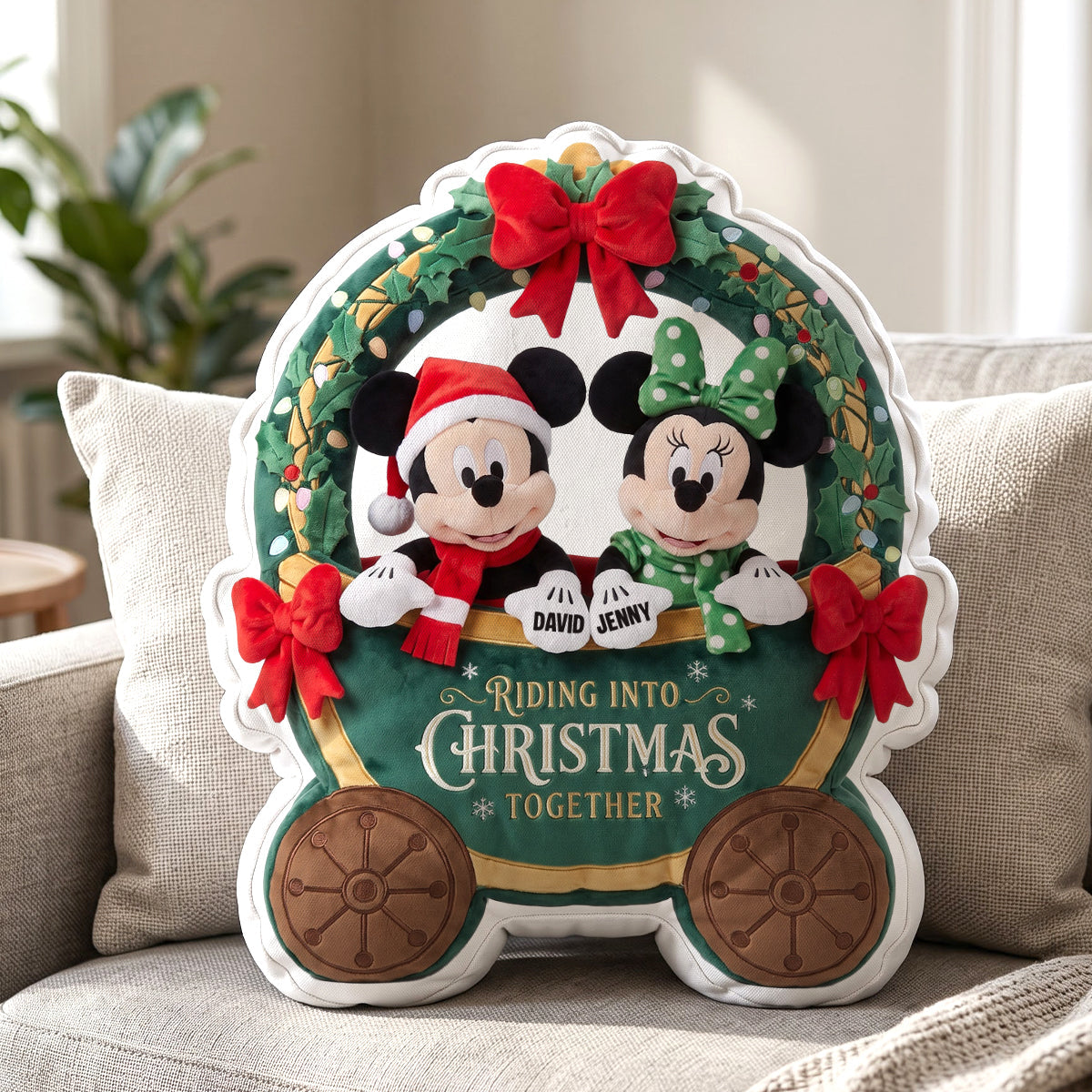 "Riding into Christmas Together" - Unique Personalized Pillow for Couples Pillow PopCulturePrints