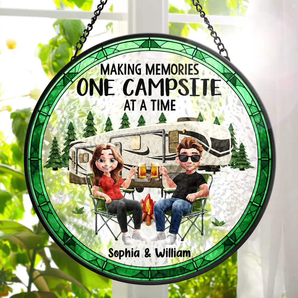 Making Memories One Campsite At A Time - Personalized Stained Glass Window Hanging Suncatcher Suncatcher Ornament PopCulturePrints