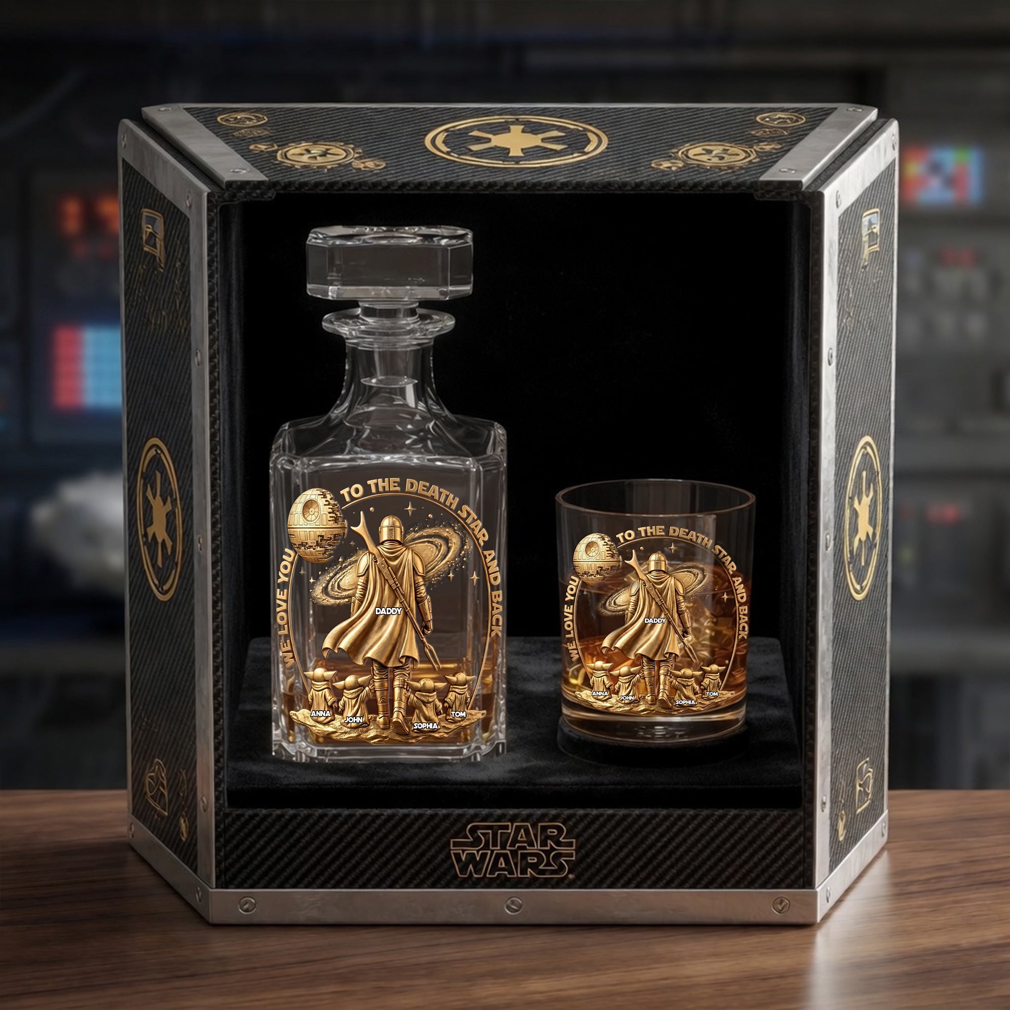 To The Death Star and Back - Personalized Decanter Set for Dad Bottle PopCulturePrints