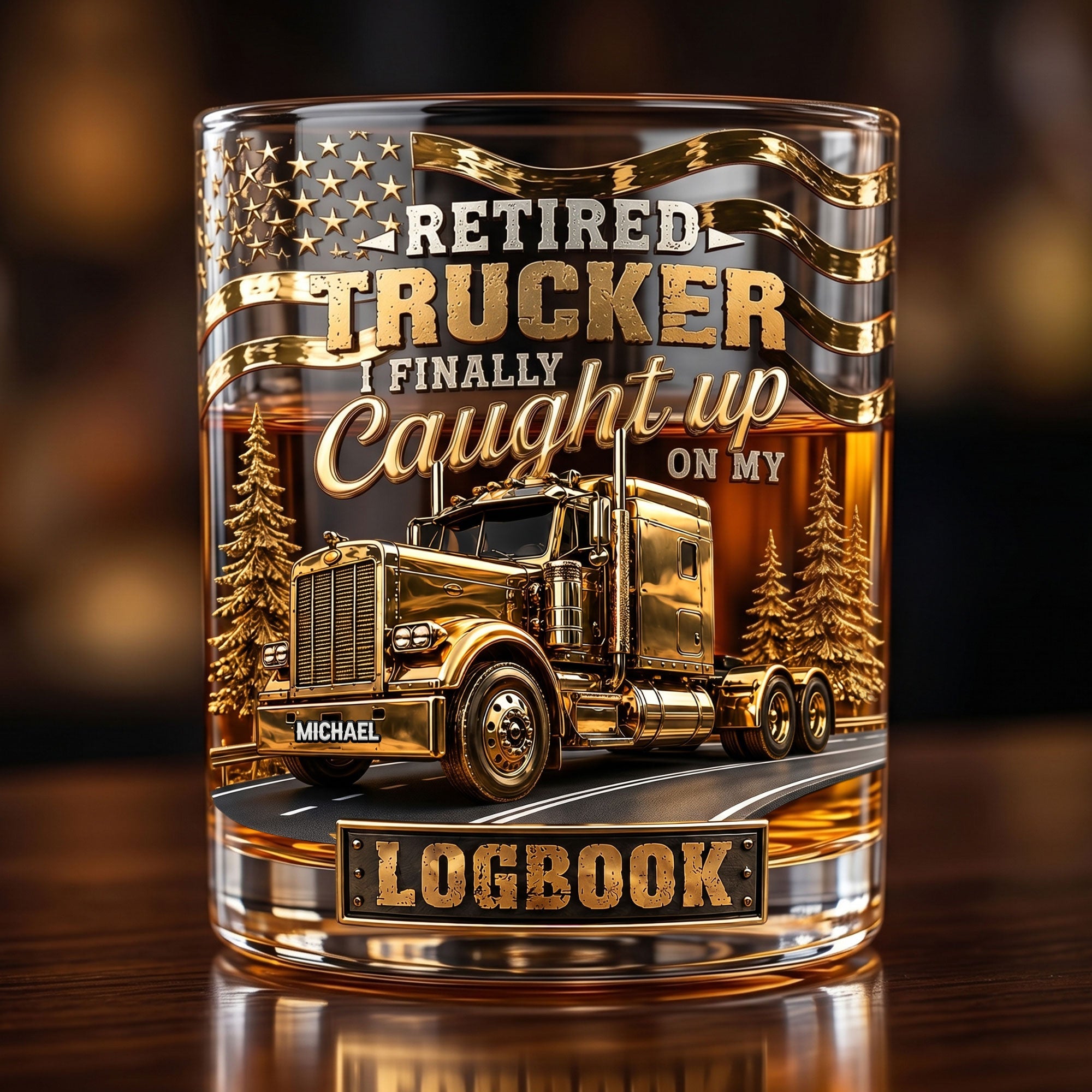 Retired Trucker - 'I Finally Caught Up on My Logbook' Round Glass - Personalized Gift for Truck Drivers Glass PopCulturePrints