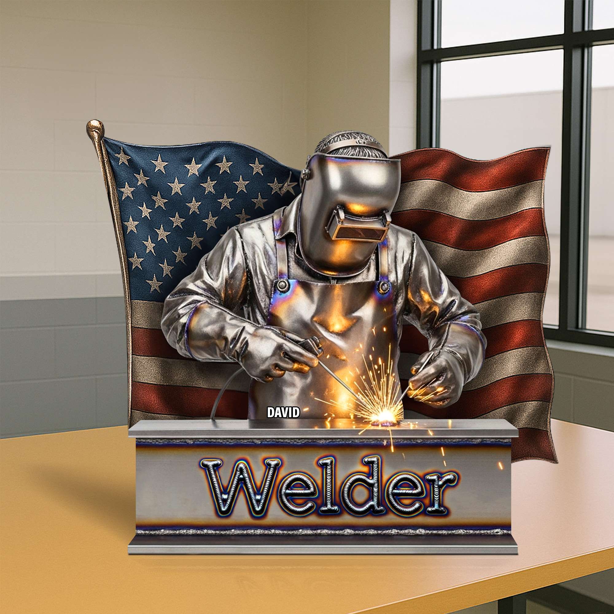 "Crafted with Passion" - Proud American Welder Acrylic Plaque - Personalized Gift for Welders and Tradesmen Shaped Plaques PopCulturePrints