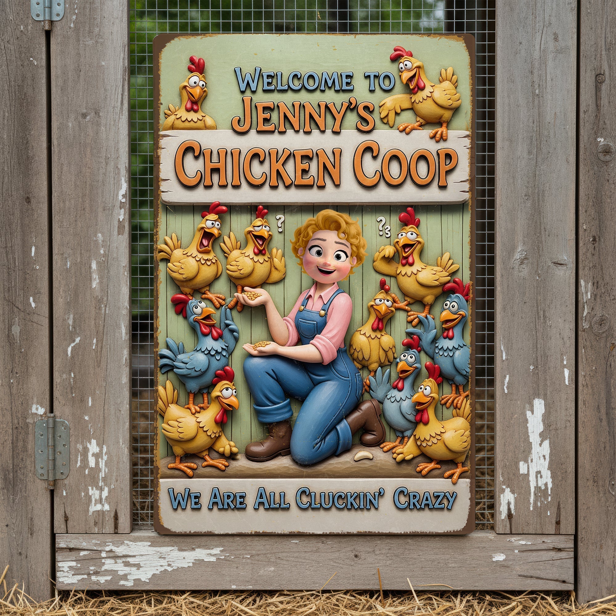 Welcome to Jenny's Chicken Coop - Personalized Metal Sign for Farm Girls Metal Signs PopCulturePrints