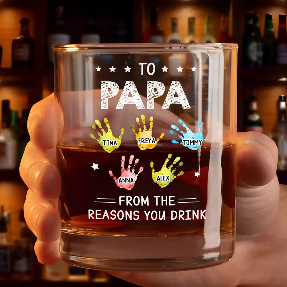To Papa From The Reasons You Drink - Personalized Whiskey Glass for Dad and Grandpa Whiskey Glass PopCulturePrints