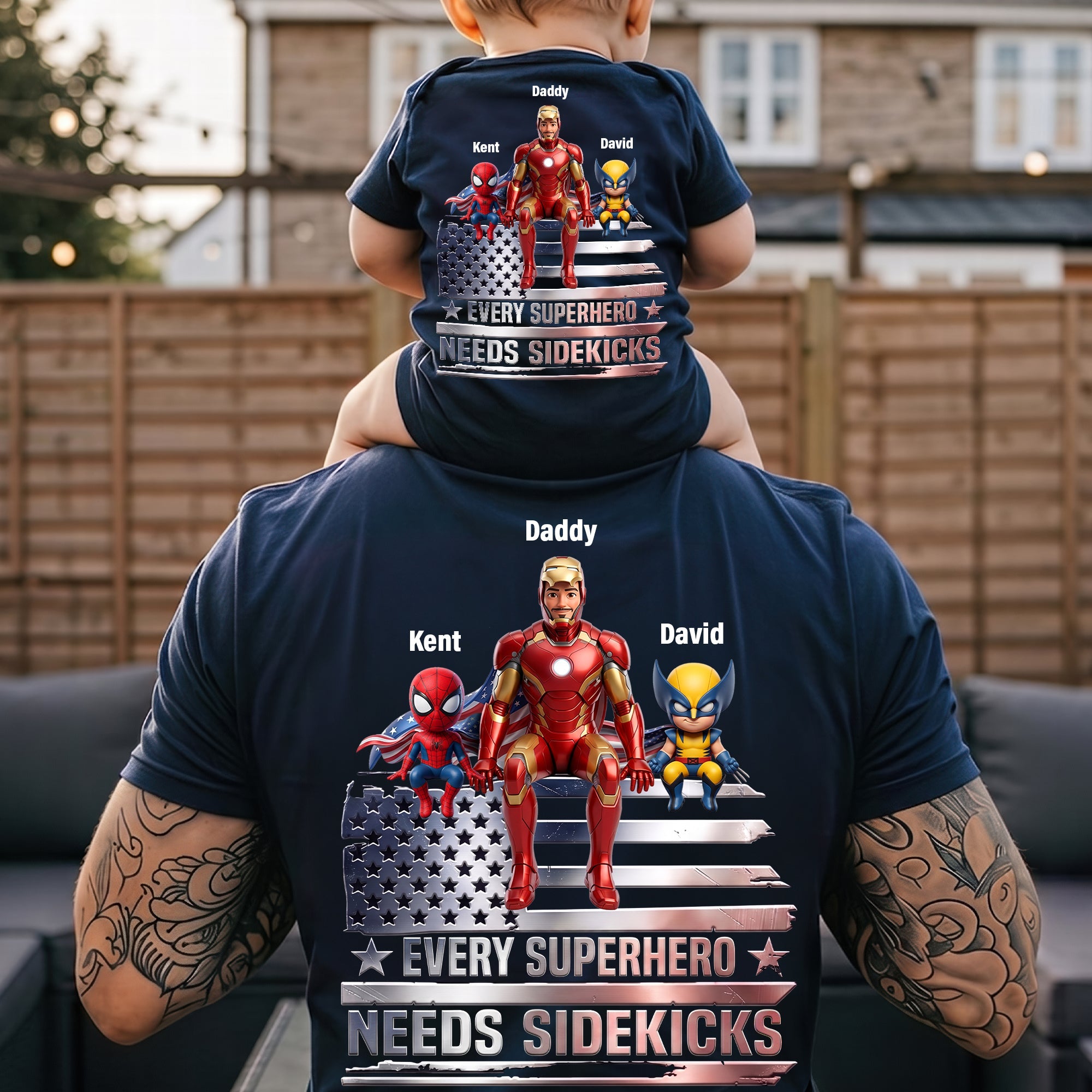 Every Superhero Needs A Sidekick - Proud Dad Legacy Shirt, Personalized Gift for Dads and Grandpas Shirts PopCulturePrints