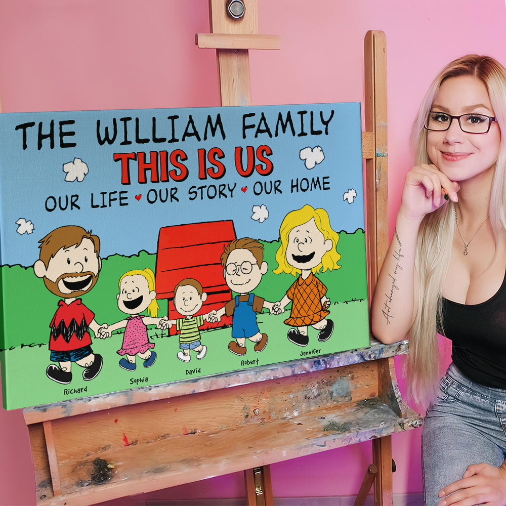 Personalized Peanuts Family Canvas Print - Hold Hands Together