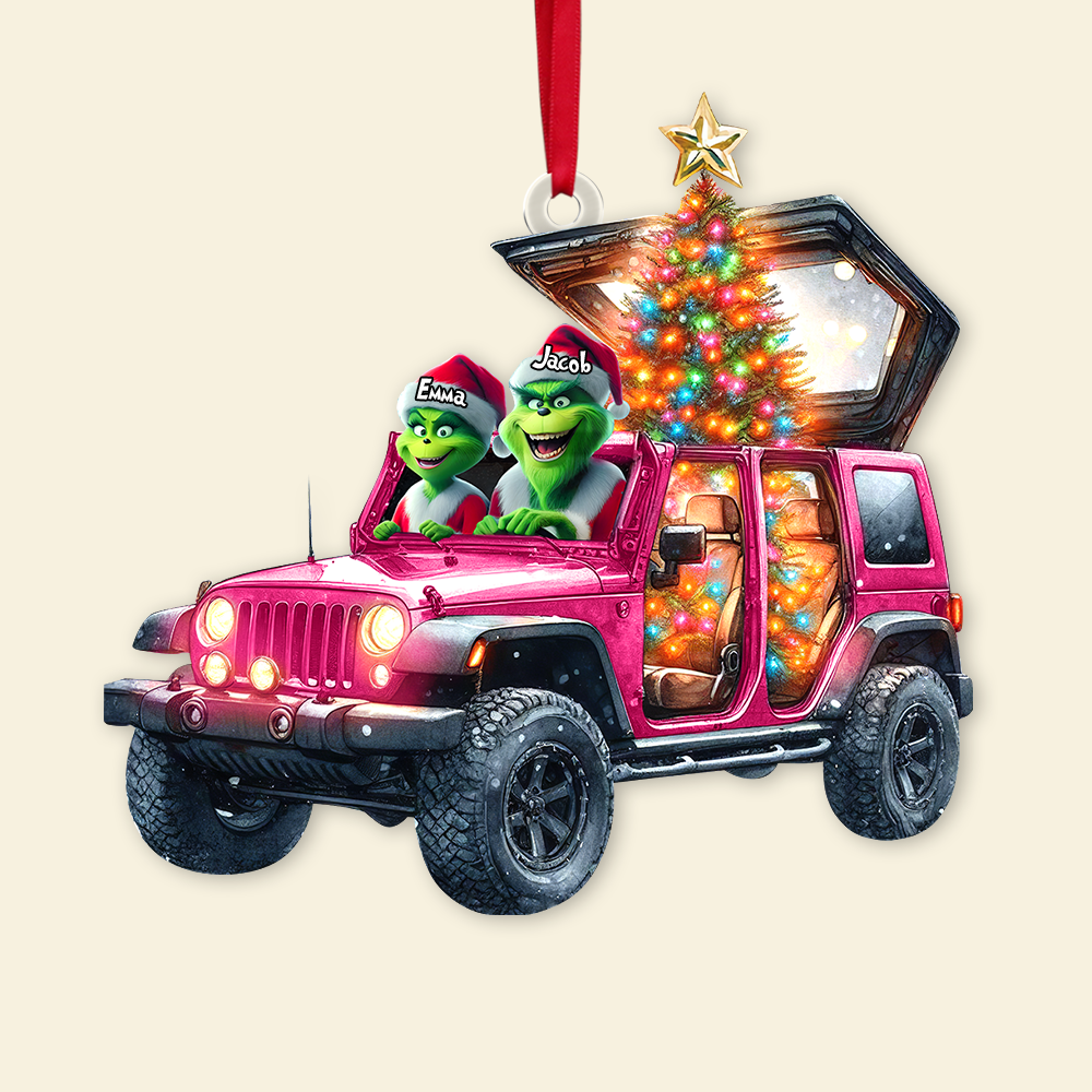 Custom Couple Christmas Ornament - Festive Jeep Design