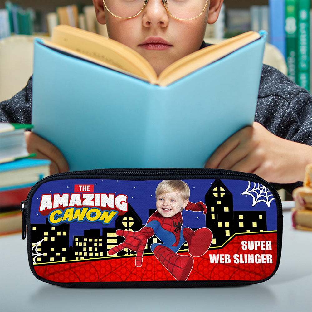 Personalized Superhero Photo Pencil Case - Custom Gift for Kids