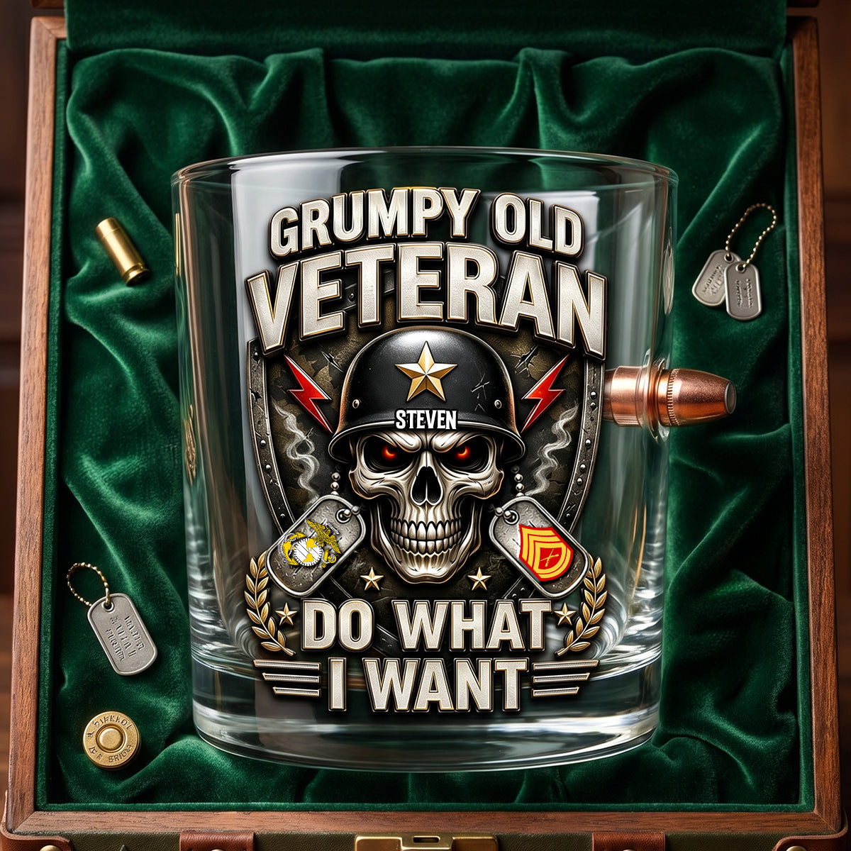 Grumpy Old Veteran Bullet Glass - Personalized Gift for Veterans