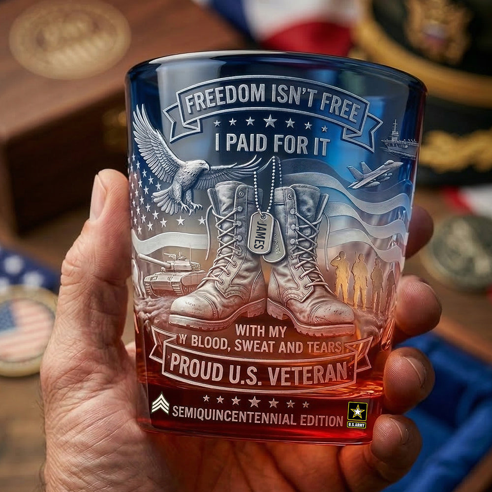 Freedom Isn't Free - Personalized Patriotic Veteran Whiskey Glass for Heroes Glass PopCulturePrints