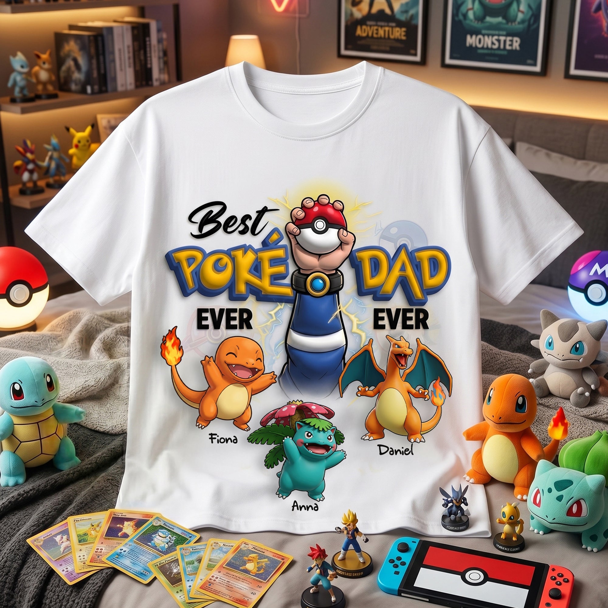 Best Poke Dad Ever - Personalized T-Shirt for Fathers Day Shirts PopCulturePrints