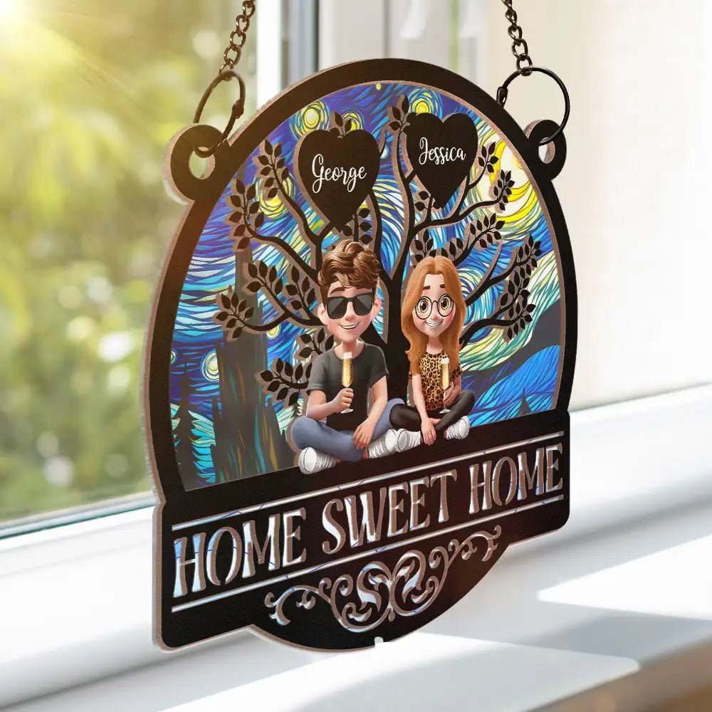 "Home Sweet Home: Celebrate Family Togetherness" - Personalized Window Hanging Suncatcher Ornament - Custom Gift for Family, Friends, and New Homeowners Suncatcher Ornament PopCulturePrints