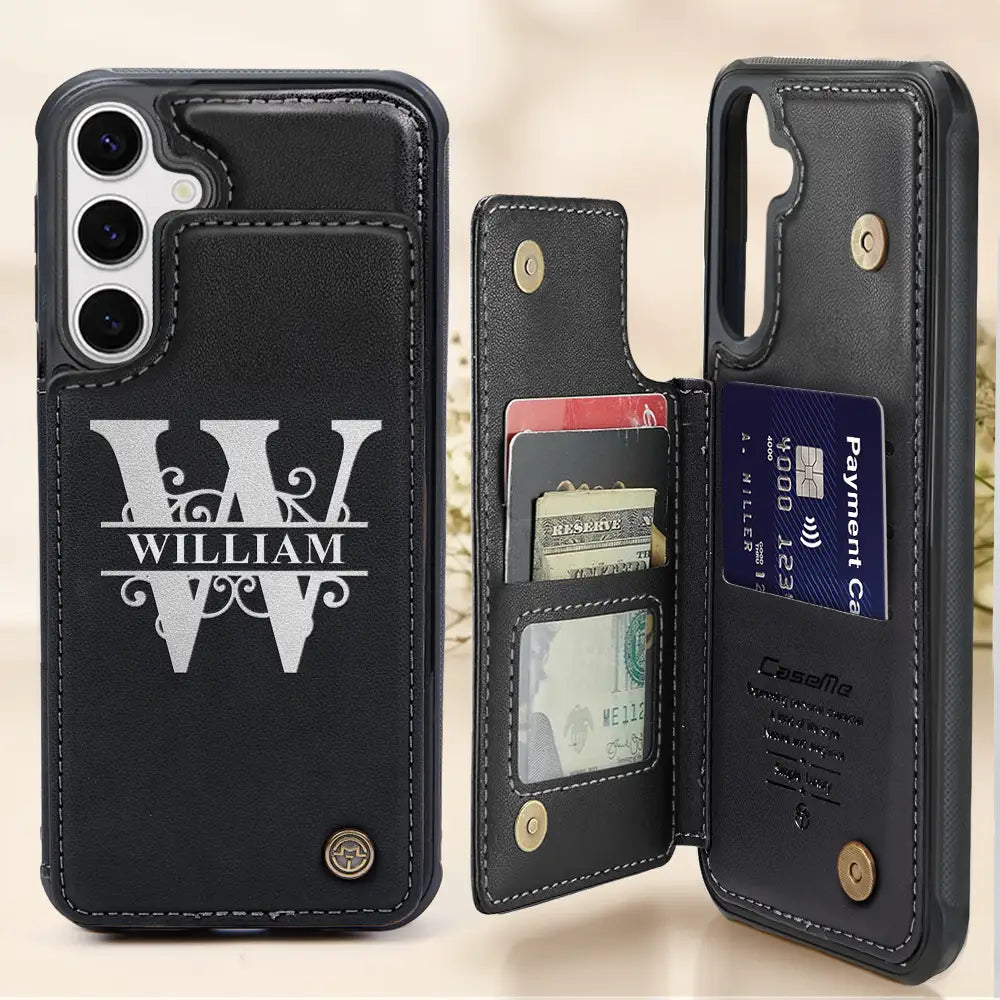 “Make It Personal: Keep Your Essentials Stylish” - Monogram Initial Personalized Leather Flip Wallet Phone Case - Gift for Anyone Who Loves Custom Style Leather Flip Wallet Phone Case PopCulturePrints