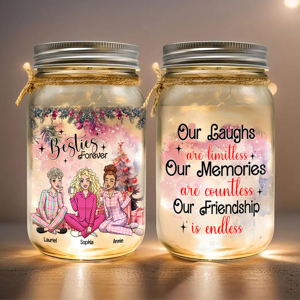 Personalized Besties Forever Mason Jar Light - Christmas Gift Drink Jar PopCulturePrints