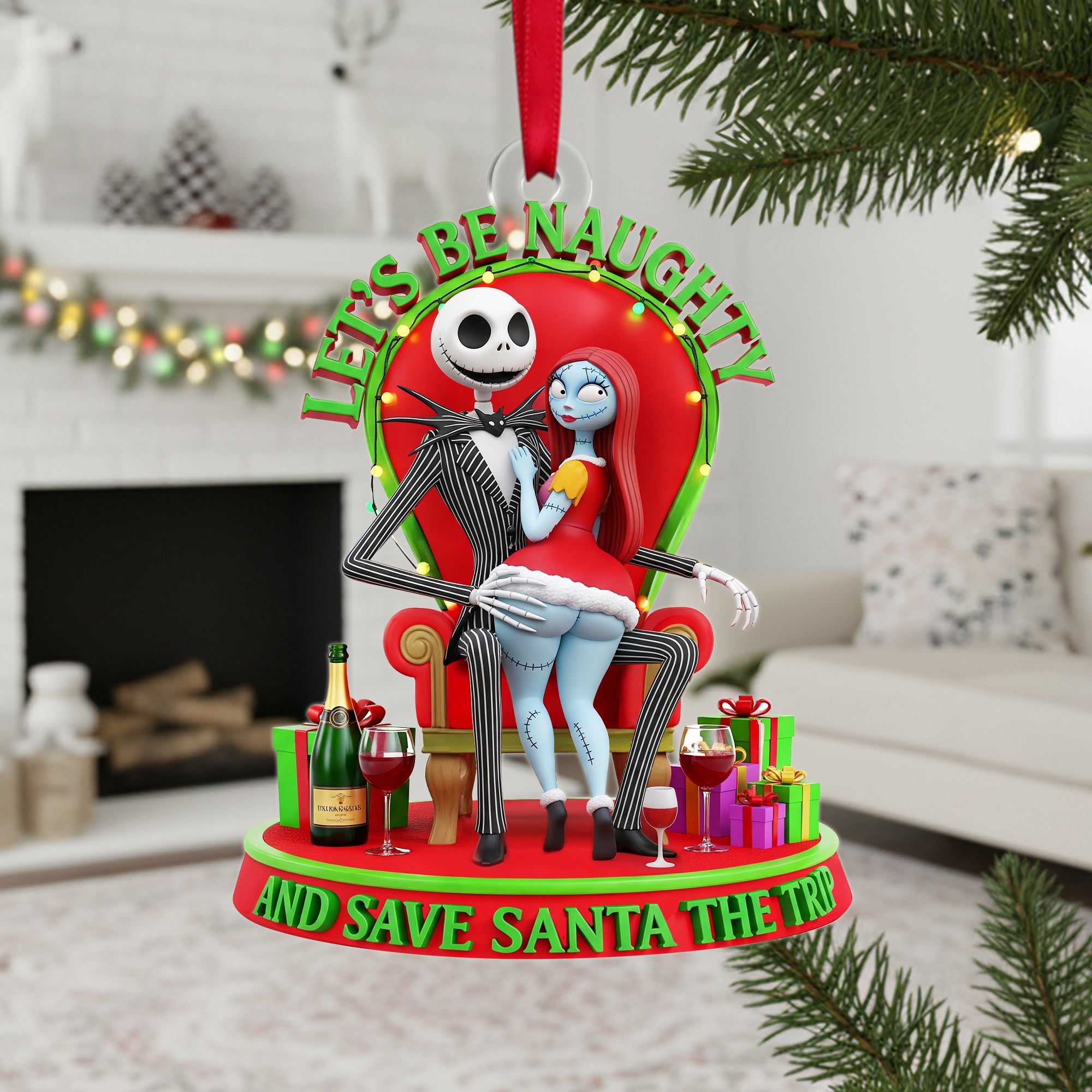 Let's Be Naughty Together - Personalized Christmas Ornament for Couples Ornament PopCulturePrints