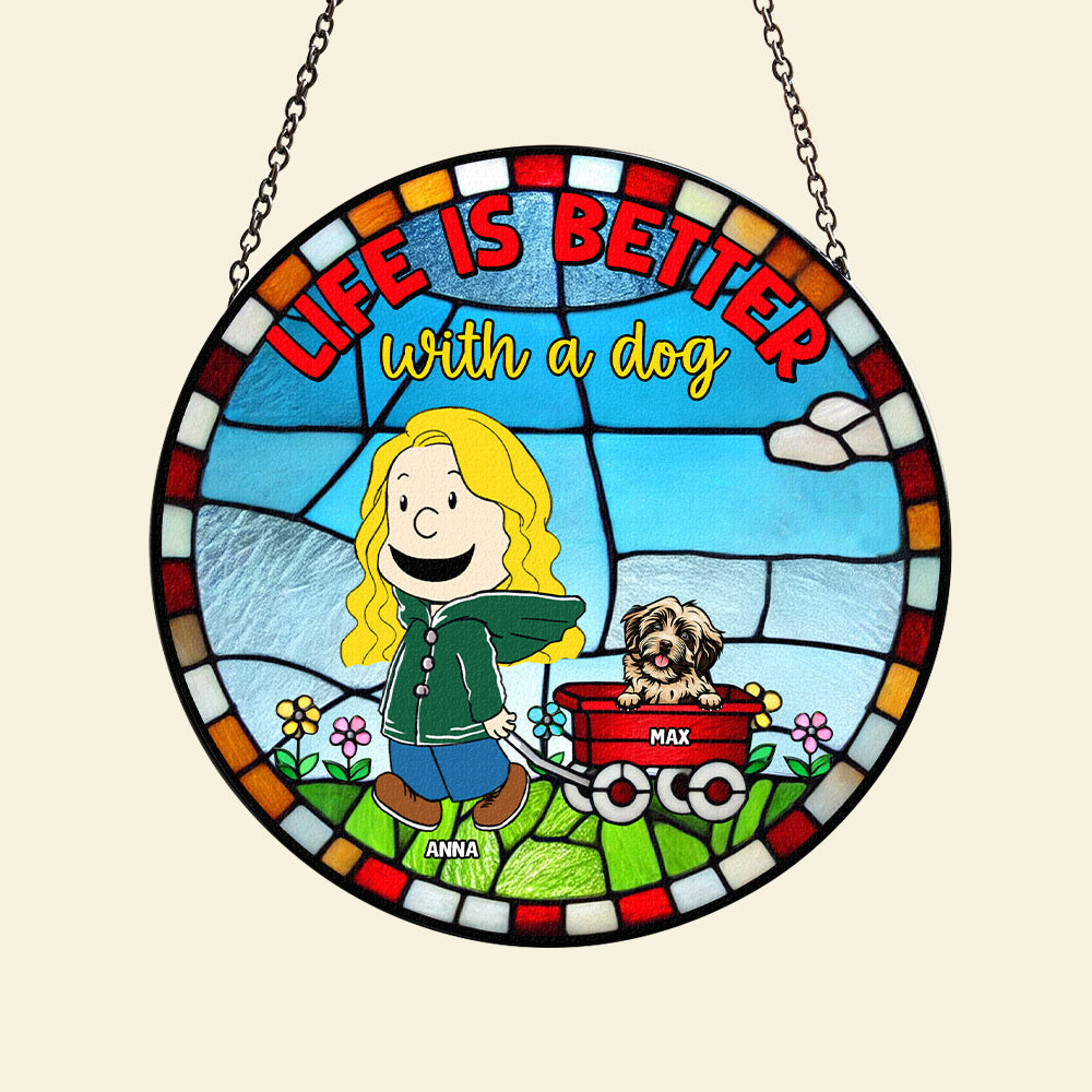 Personalized Stained Glass Ornament | Life Is Better With A Dog Ornament PopCulturePrints