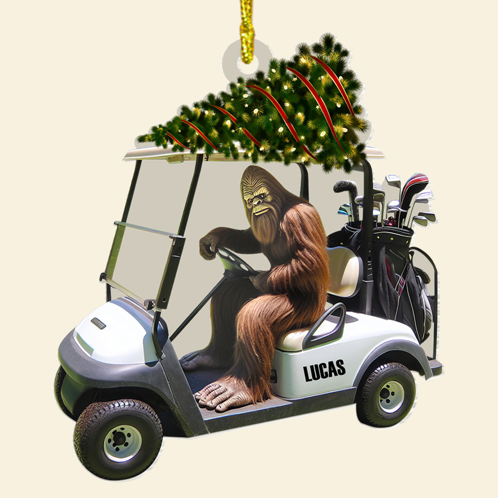 Personalized Bigfoot Golfer Christmas Ornament - Custom Name Gift for Golf Enthusiasts