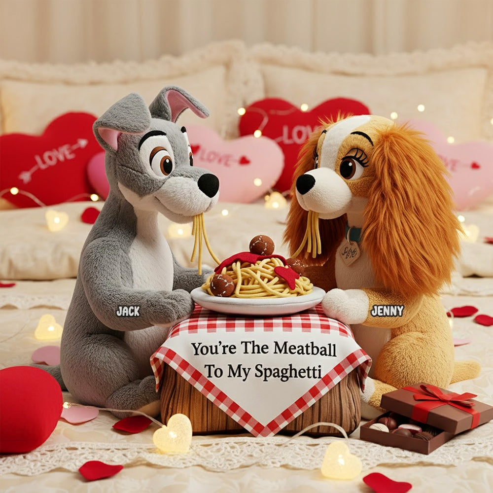 You're The Meatball To My Spaghetti - Cute Animated Dog Couple Shaped Pillow Pillow PopCulturePrints