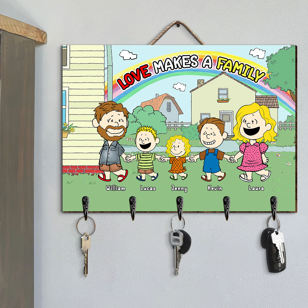 Personalized Family Key Hanger - Custom Cartoon Design with Names