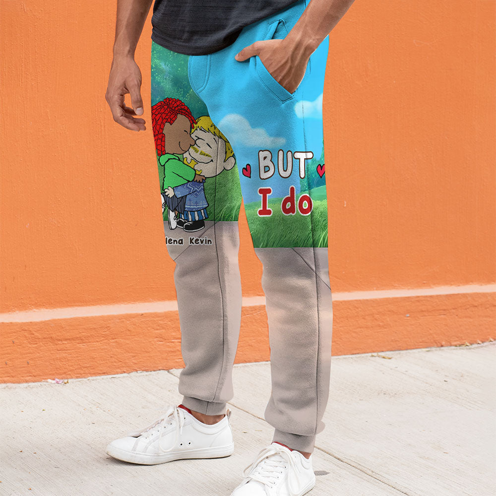 Personalized Romantic Couple Sweatpants - Hugging Design Shorts and Pants PopCulturePrints