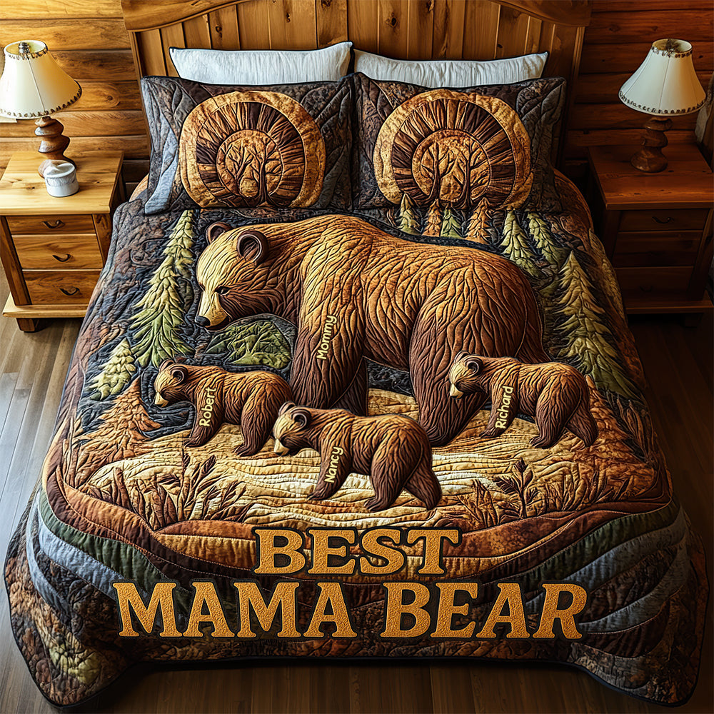 Celebrating the Best! Personalized Mama Bear Quilt Bed Set - Perfect Gift for Mom and Grandma Blanket PopCulturePrints