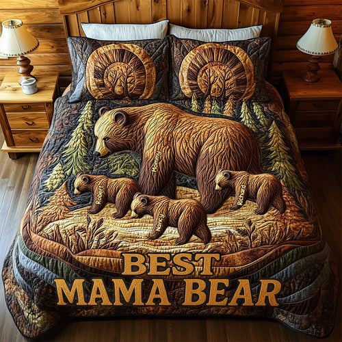 Celebrating the Best! Personalized Mama Bear Quilt Bed Set - Perfect Gift for Mom and Grandma Blanket PopCulturePrints