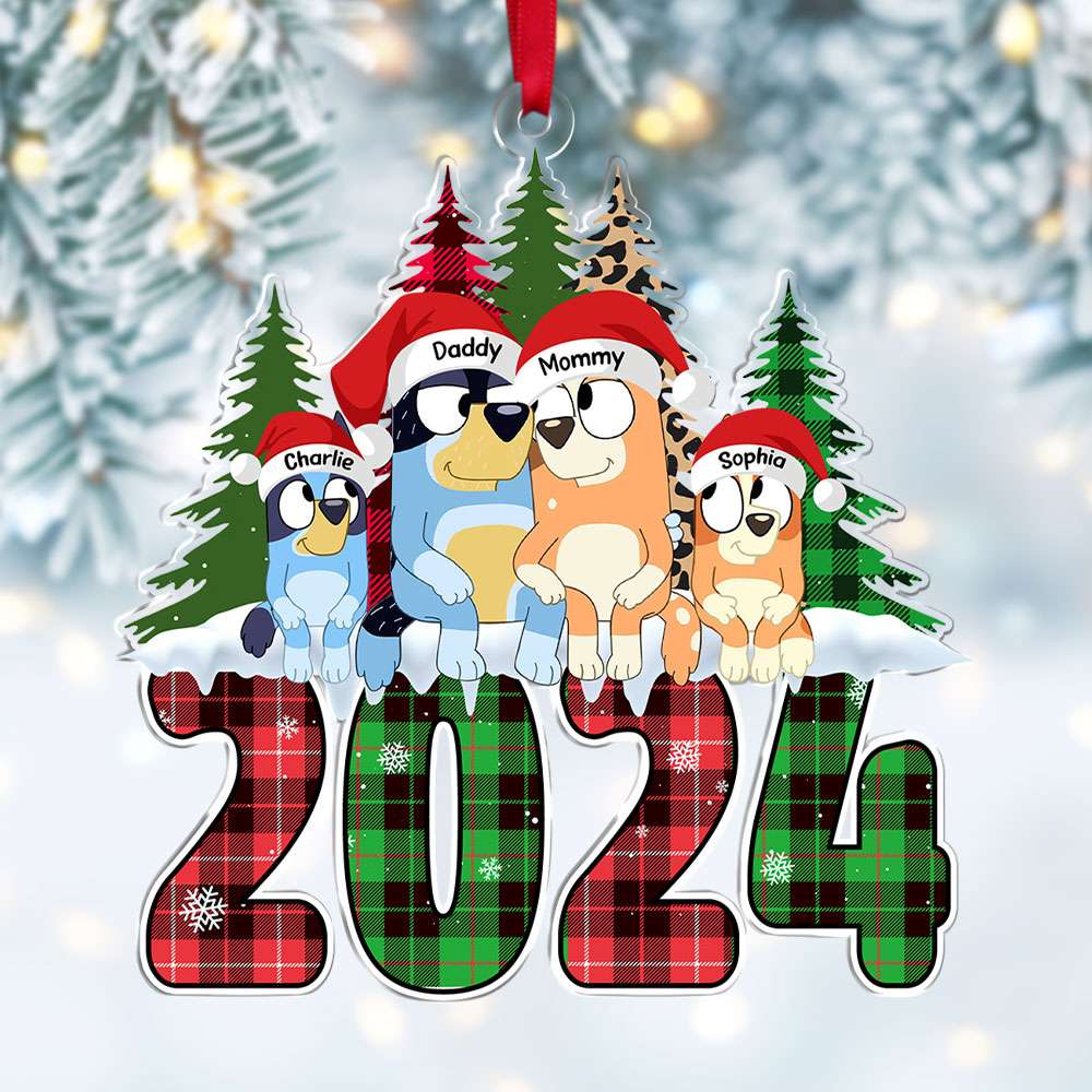 Personalized Family Christmas Ornament - Dogs & Trees Design